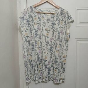 Rachel Ashwell womens xl slate gray white floral 100% linen knit top button